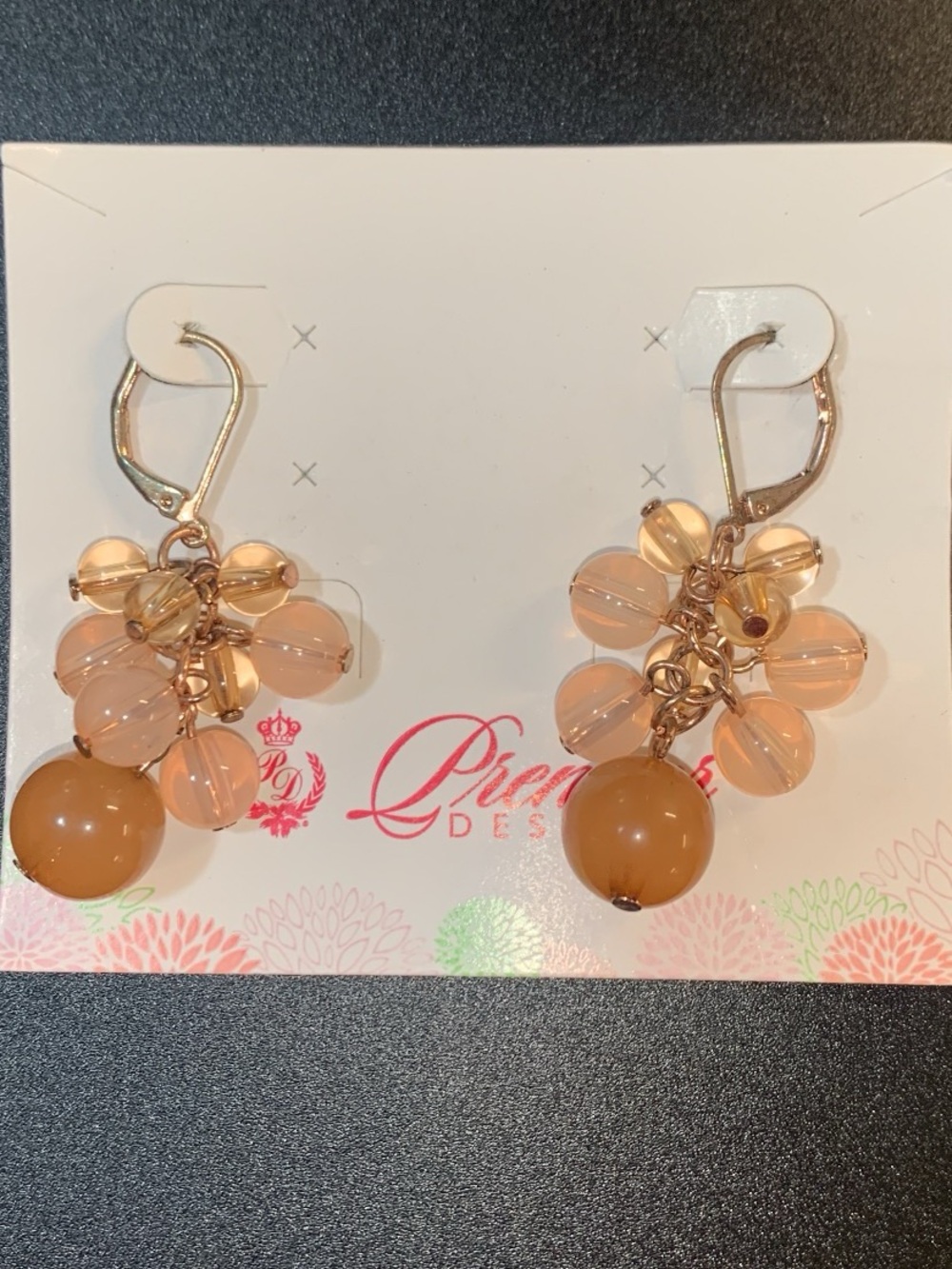 NWT Premier Designs Peach Cluster Bead Drop Earrings